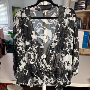 Jones New York Dolman Smocked Sheer Floral Top
